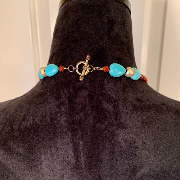 Necklace Turquoise and Red Statement Piece - Picture 4 of 8